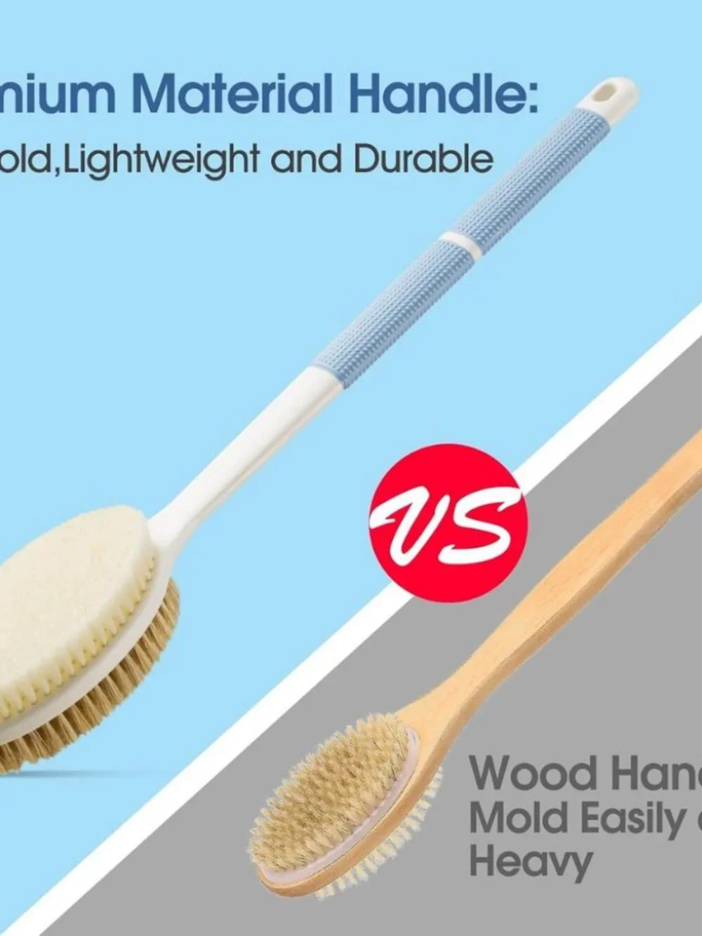 ✨ Long Handle Back Scrubber Shower Brush - Dual Bristle Body Exfoliator
